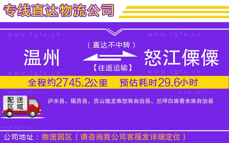 溫州到怒江傈僳族自治州物流專線